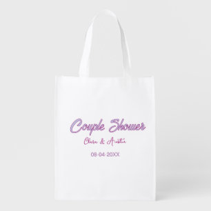couple shower name date gray trendy simple pink grocery bag