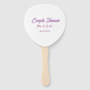 couple shower name date gray trendy simple pink hand fan