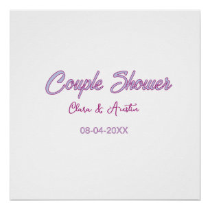 couple shower name date gray trendy simple pink poster