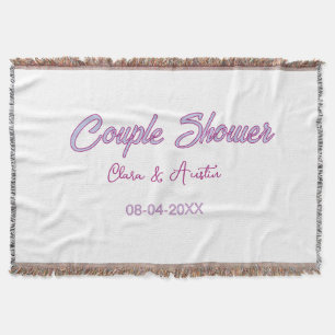 couple shower name date gray trendy simple pink throw blanket