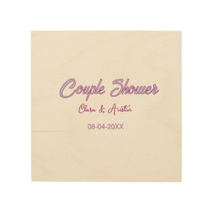 couple shower name date gray trendy simple pink wood wall art