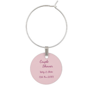 couple shower pink purple pastel wedding name date wine charm