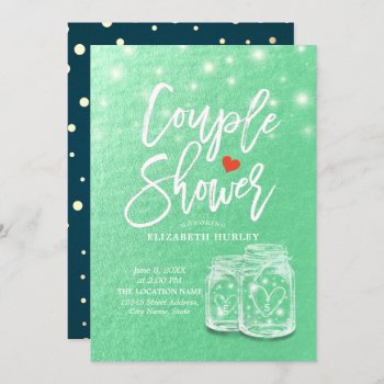 Couple Shower Wedding Shower Mason Jars Green Gold Invitation by ReadyCardCard at Zazzle