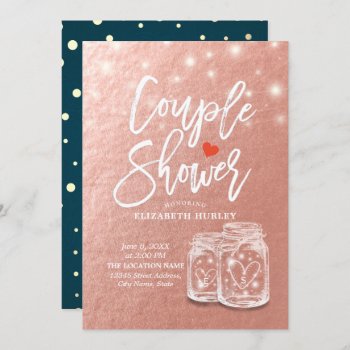 Couple Shower Wedding Shower Mason Jars Rose Gold Invitation by ReadyCardCard at Zazzle