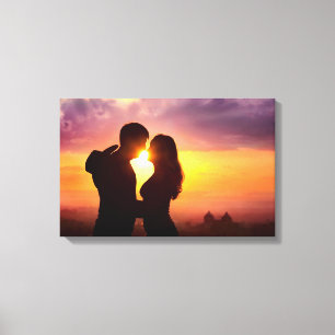 Couple Silhouette At Sunset Canvas Print