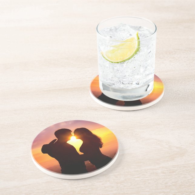 Couple Silhouette At Sunset Drink Coaster (Side)