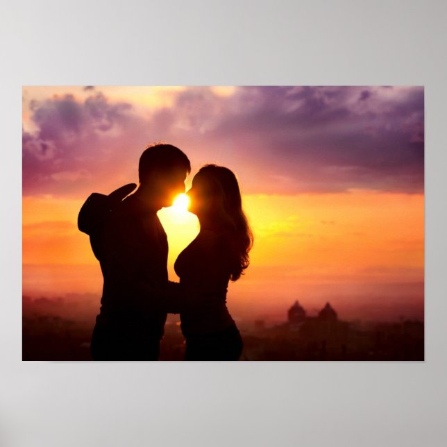 Couple Silhouette At Sunset Poster (Front)