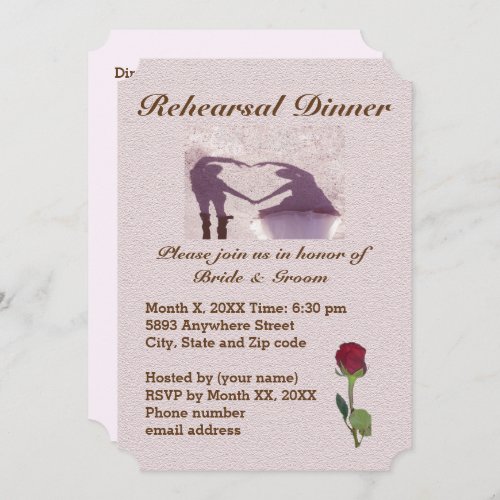 Couple Silhouette Heart Sand Rehearsal Dinner Invitation