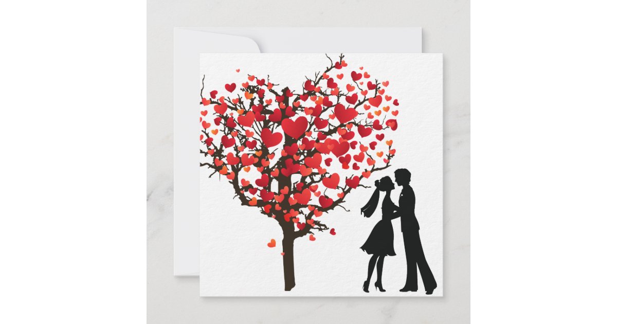 Couple Silhouette Under Valentines Heart Tree Holiday Card | Zazzle.com