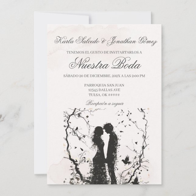 Couple silhouette wedding invitation in Spanish (Front)