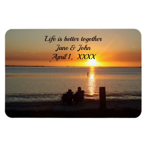 Couple Sit On Beach At Sunset Anniversary Magnet