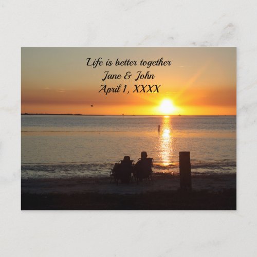 Couple Sit On Beach At Sunset Anniversary Postcard