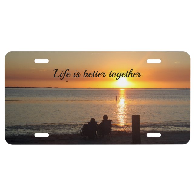 Couple Sit On Beach At Sunset License Plate (Front)