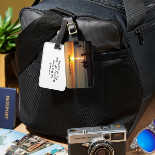 Couple Sit On Beach At Sunset Luggage Tag