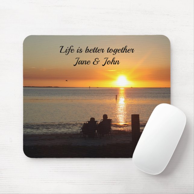 Couple Sit On Beach At Sunset Mousepad (With Mouse)