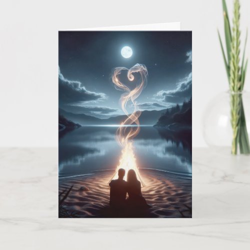 Couple Sitting By a Campfire with Heart Card