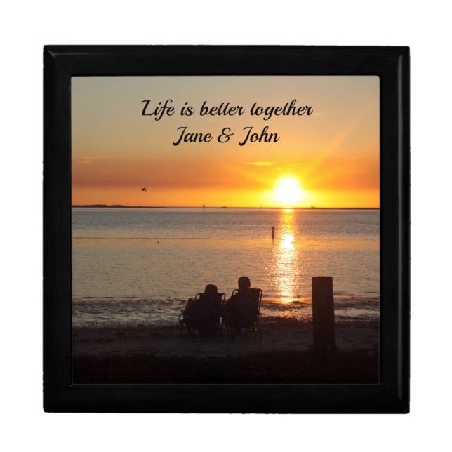 Couple Sitting On Beach Wooden Keepsake Box (Front)