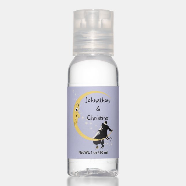 Couple Sitting on Crescent Moon Stars Blue Hand Sanitizer (Front)