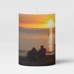 Couple Sitting On Florida Beach Pillar Candle