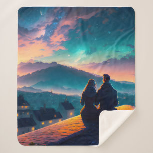 Couple Sitting On The Roof Sherpa Blanket