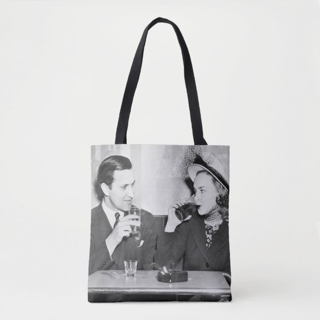 Couple sitting together in a restaurant flirting w tote bag (Front)