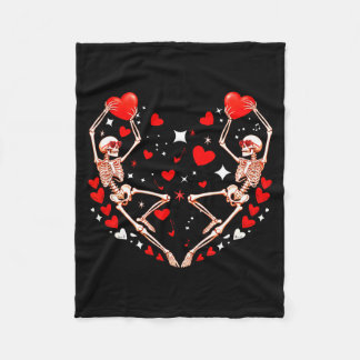 Couple Skeletons Sungles Dancing Cute Hearts Valen Fleece Blanket