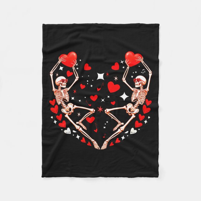 Couple Skeletons Sungles Dancing Cute Hearts Valen Fleece Blanket (Front)