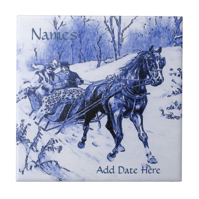 Couple Sleigh Tile, Dutch Look, Personalize Ceramic Tile (Front)