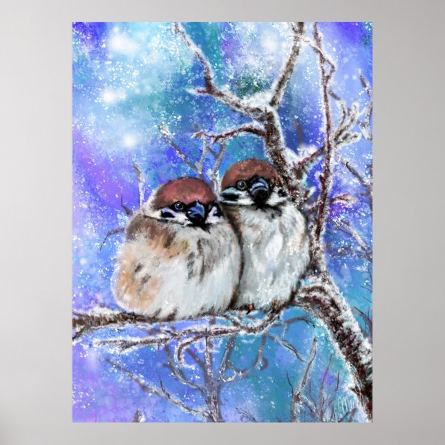 Couple Sparrow In Winter Poster (Front)