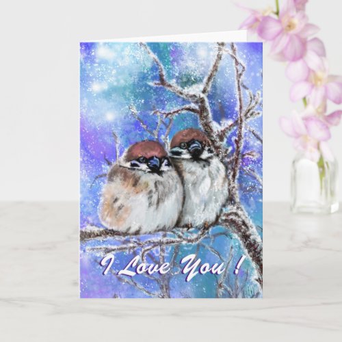 Couple Sparrow In Winter Valentines Day Card