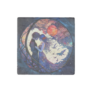 Couple Stained Glass Stone Magnet