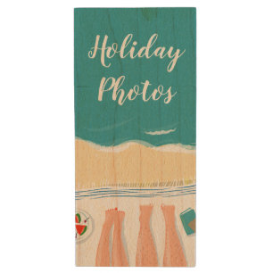 Couple Sunbathing Personalised Holiday Photos Wood Flash Drive