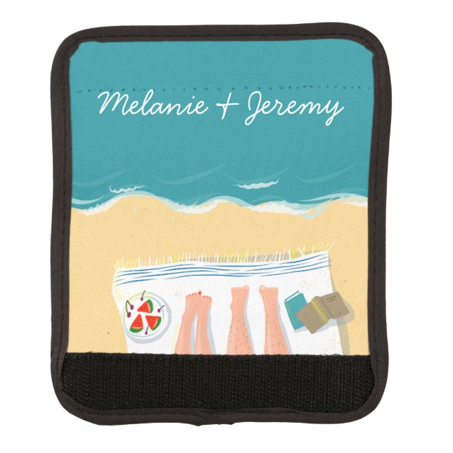Couple Sunbathing Personalised Travel Luggage Handle Wrap (Front)