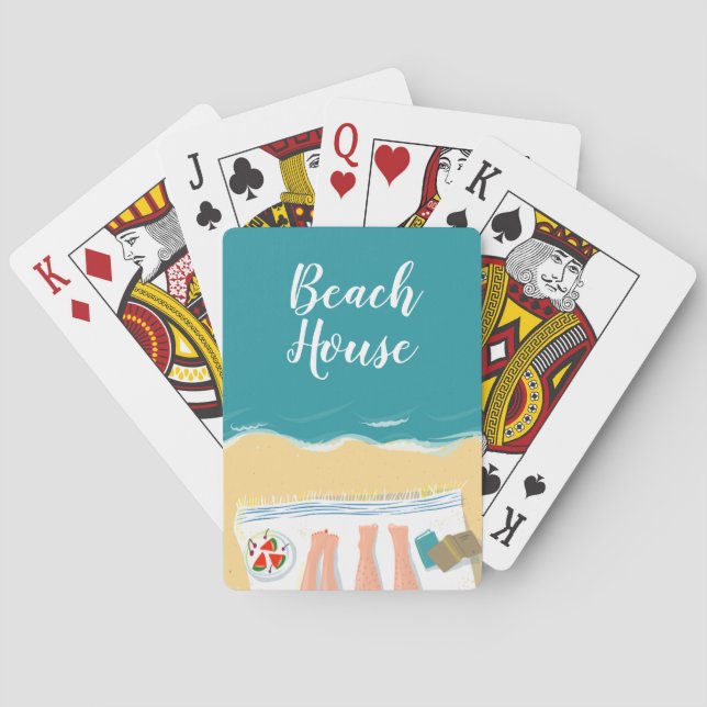 Couple Sunbathing Seaside Illustration Beach House Poker Cards (Back)