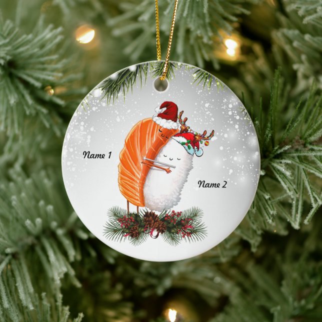 Couple Sushi Salmon Rice Lover Anniversary Gifts  Ceramic Ornament (Tree)