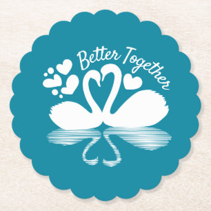 Couple Swan Silhouette Reflection in the Water Paper Coaster