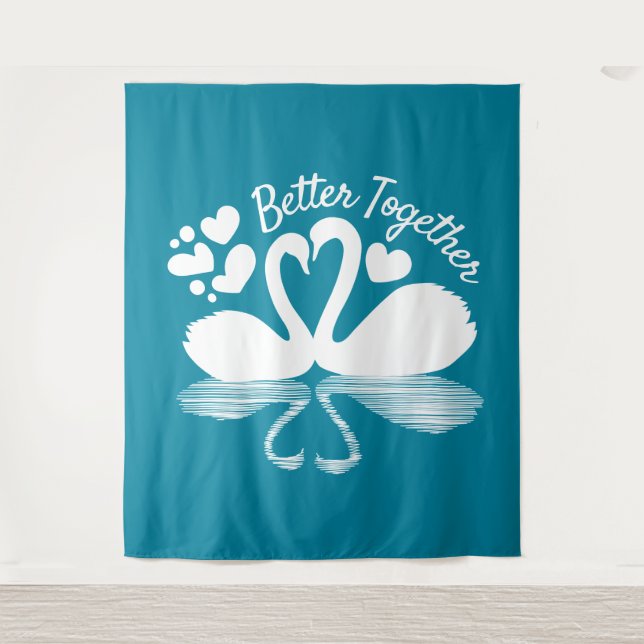 Couple Swan Silhouette Reflection in the Water Tapestry (Front)