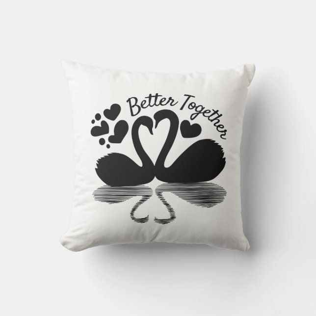 Couple Swan Silhouette Reflection in the Water Thr Throw Pillow (Front)