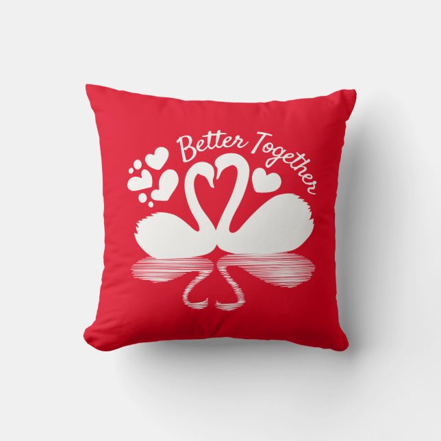 Couple Swan Silhouette Reflection in the Water Thr Throw Pillow (Front)