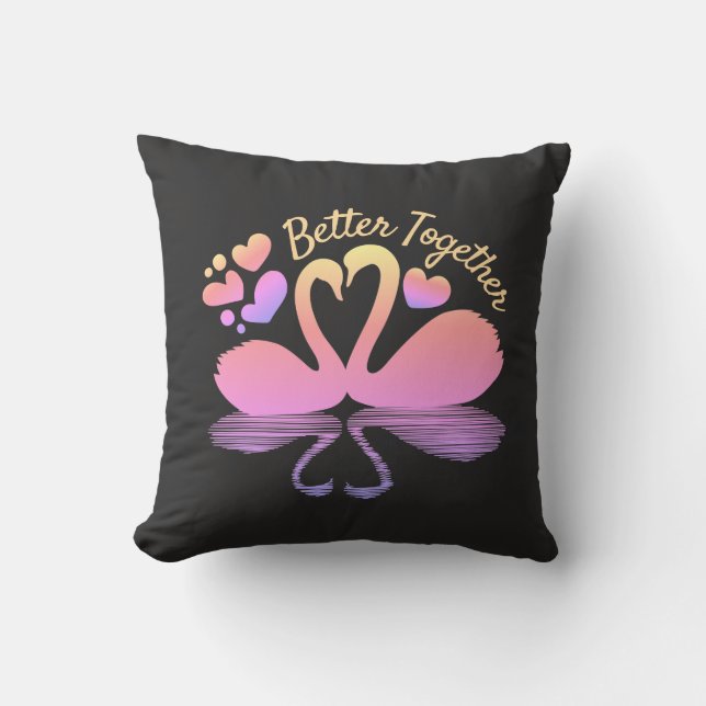 Couple Swan Silhouette Reflection in the Water  Throw Pillow (Front)