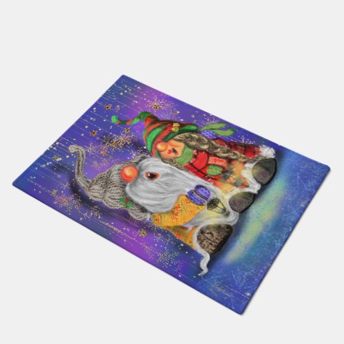 Couple Sweet Gnomes Singing Happy Christmas Song Doormat