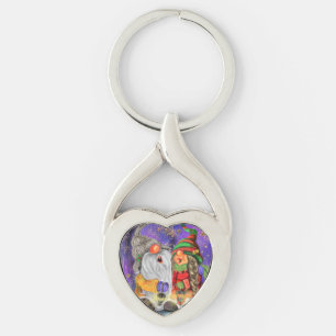 Couple Sweet Gnomes Singing Happy Christmas Song Keychain