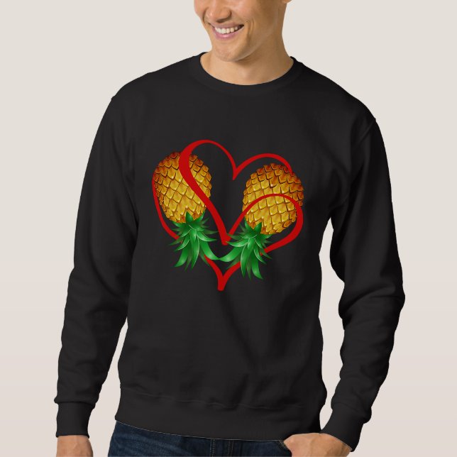 Couple Swinger Upside Down Pineapple with Red Hear Sweatshirt (Front)