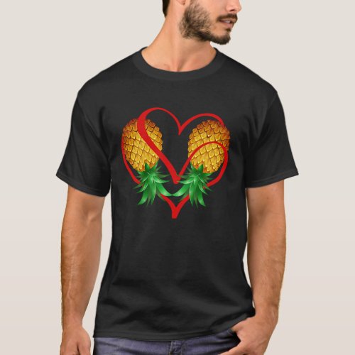 Couple Swinger Upside Down Pineapple with Red Hear T_Shirt