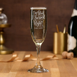 Couple Swiped Right Custom Name Date Script Champagne Flute
