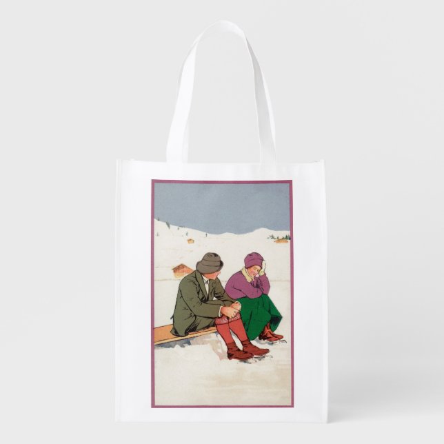 Couple Taking an Ice Skating Break Reusable Grocery Bag (Front)
