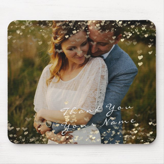 Couple Thank Favor Photo Golden Confetti Hearts Mouse Pad (Front)