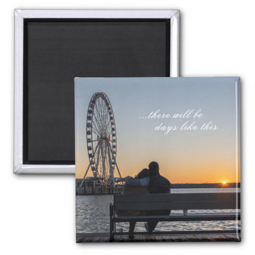 Couple Together Watch Sunset on Bench Magnet
