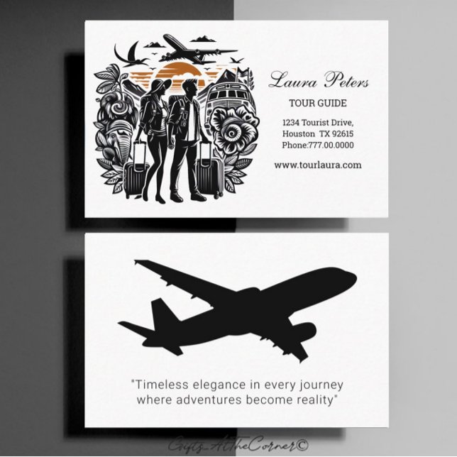 Couple Tour Guide Travel Monochrome Business Card (Creator Uploaded)