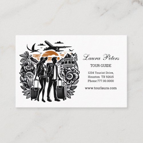 Couple Tour Guide Travel Monochrome Business Card